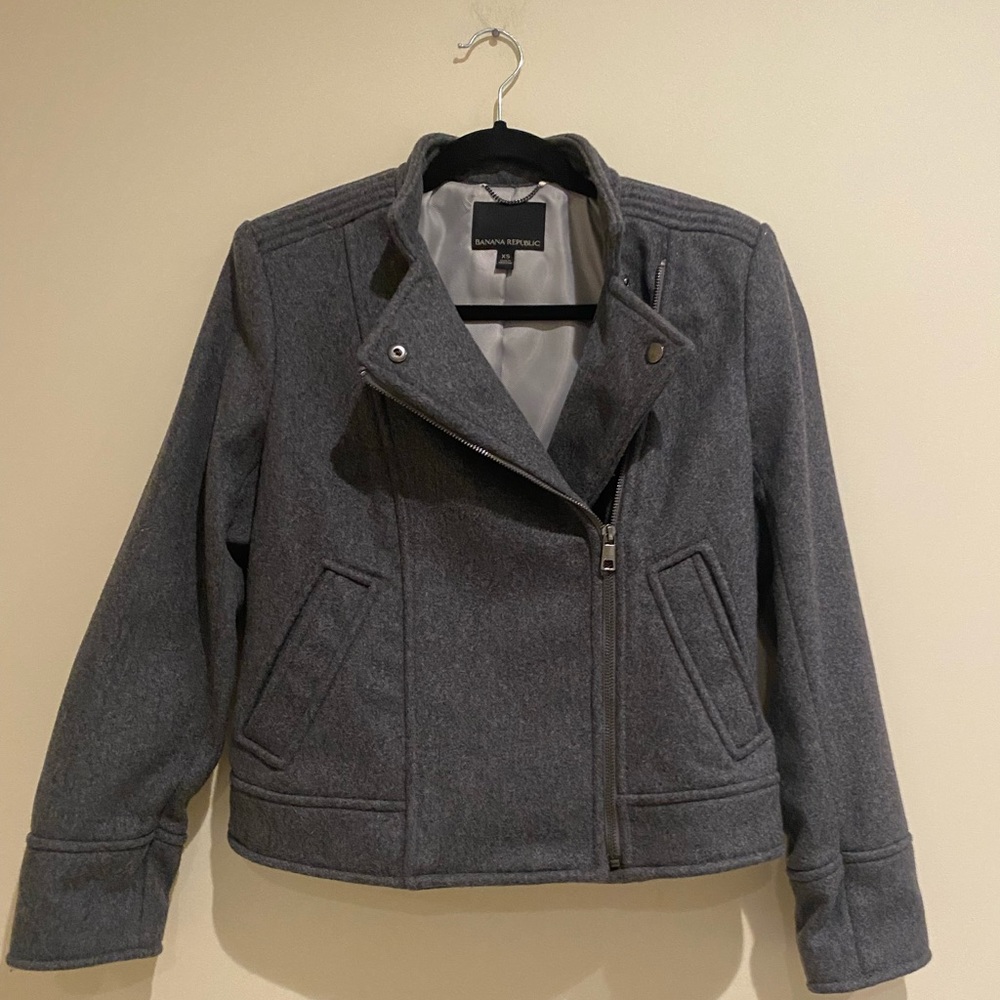 Banana Republic Italian Melton Moto Jacket Dark Charcoal Gray